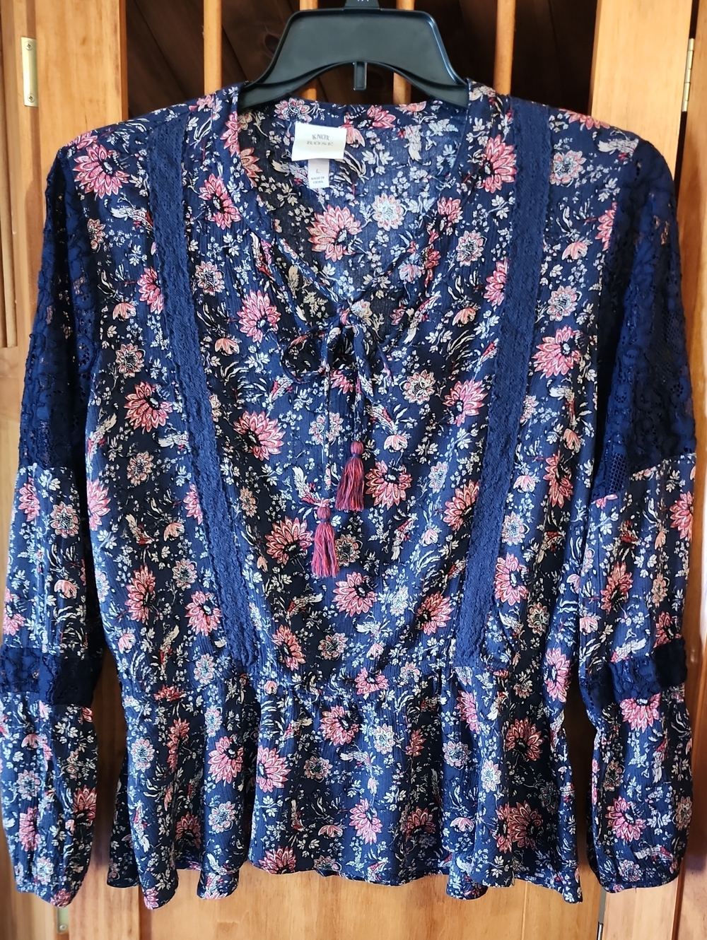 Knox Rose Navy Floral Top with Pink & Cream Blooms